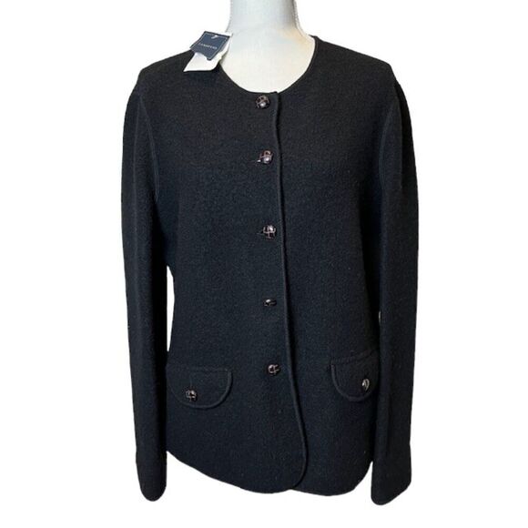 NWT Lands' End Wool Women's Button Front Jacket Black Size 16 - Picture 1 of 9